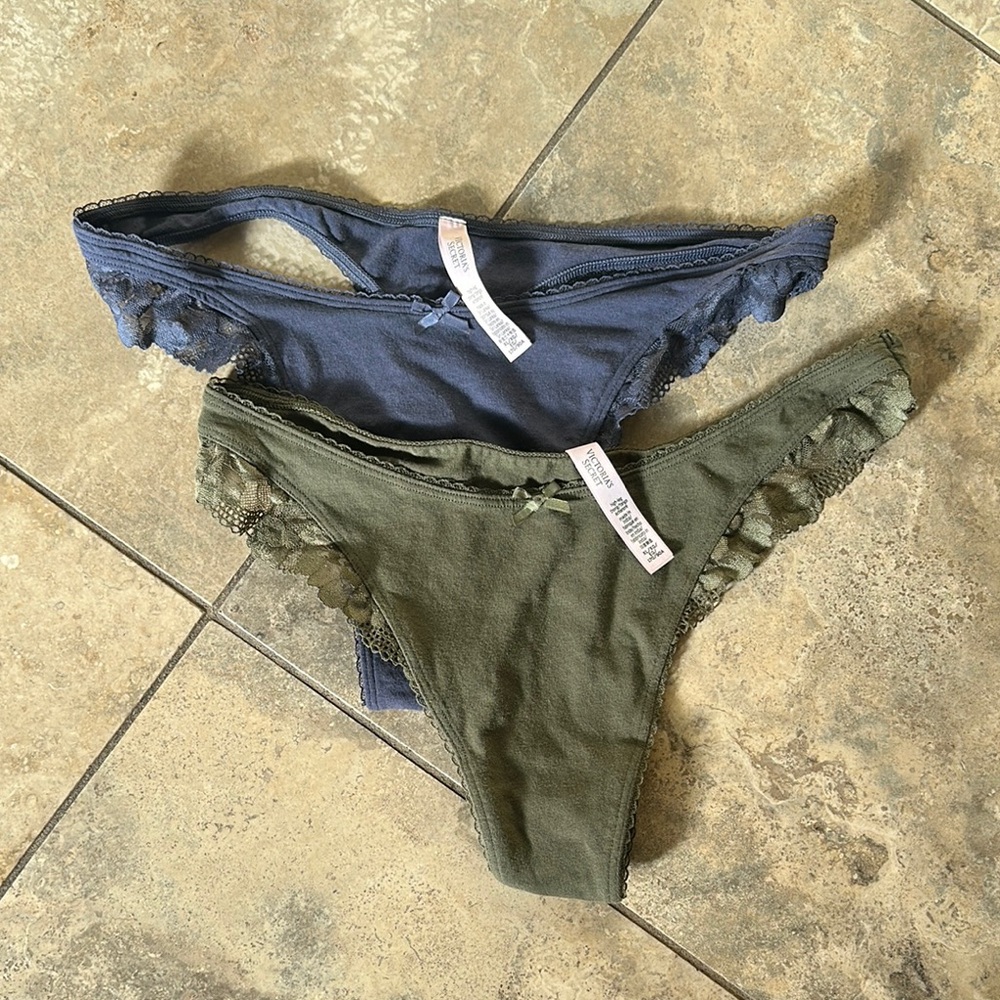 Victoria Secret Lace Trimmed Underwear Set - Blue and Green
